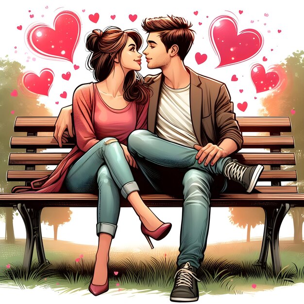 Illustratie van een jonge man en een jong meisje die kussen voor de Wereldkussdag