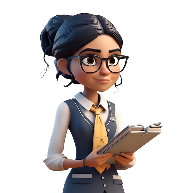 Illustratie van een jonge zakenvrouw met een notitieboekje en een bril