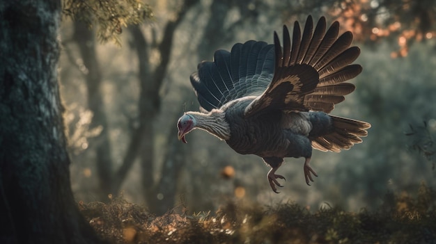 Illustratie van een kalkoen in het midden van het bos