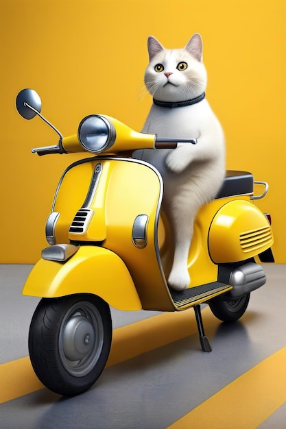 illustratie van een kat die op een scooterfiets rijdt
