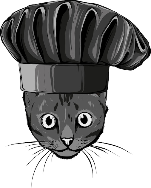 illustratie van een kattenhoofd met een chefhoed
