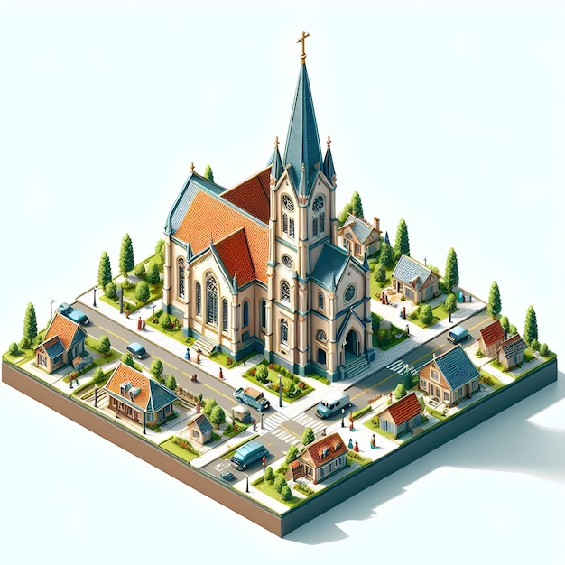 Illustratie van een kerk met een toren