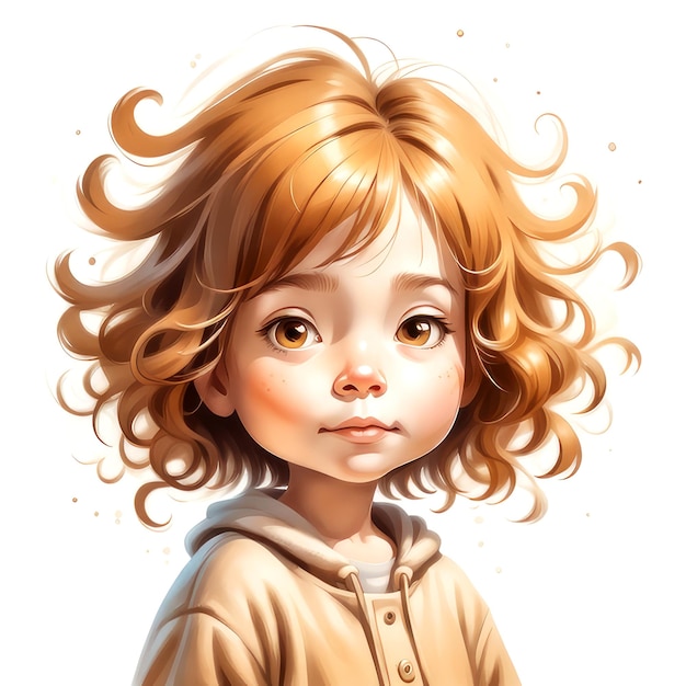 Illustratie van een klein meisje met karamelkleurig pluizig haar