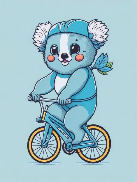 Illustratie van een koala die op een fiets rijdt met een rugzak op zijn rug gemaakt met Generative AI-technologie