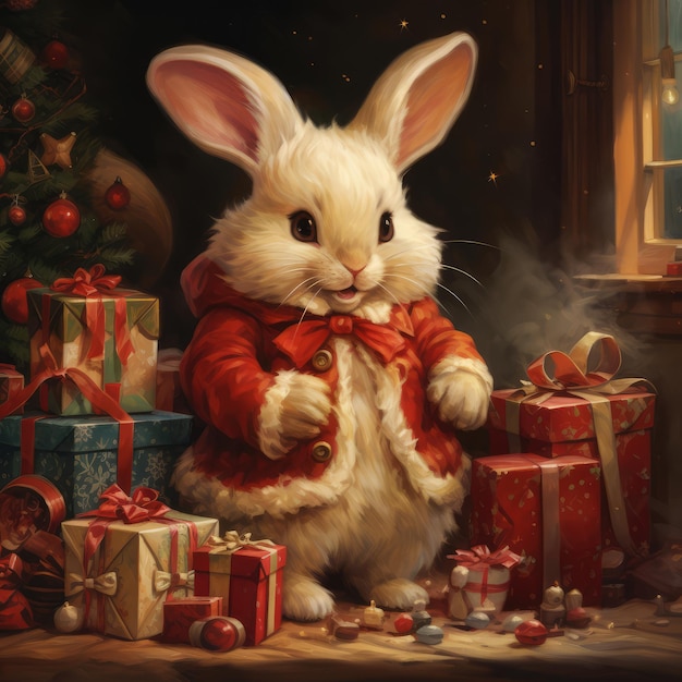 Illustratie van een konijn konijn voor Kerstmis en Pasen concept