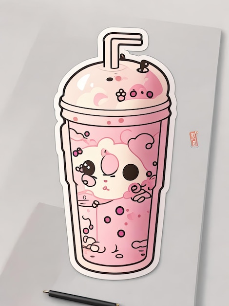 Illustratie van een kop aardbeien milkshake met een schattige panda