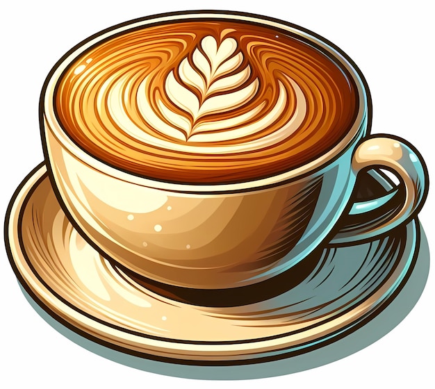 Illustratie van een kop platte witte koffie met latte kunst schoon eenvoudig