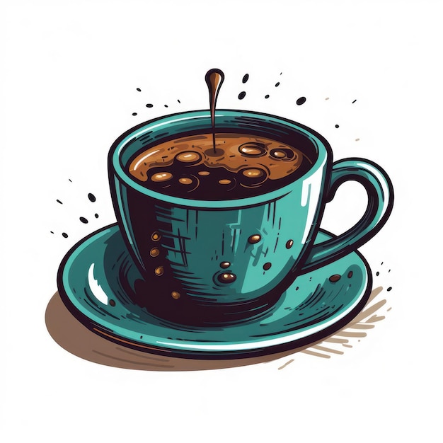 Illustratie van een kopje koffie op een witte achtergrond