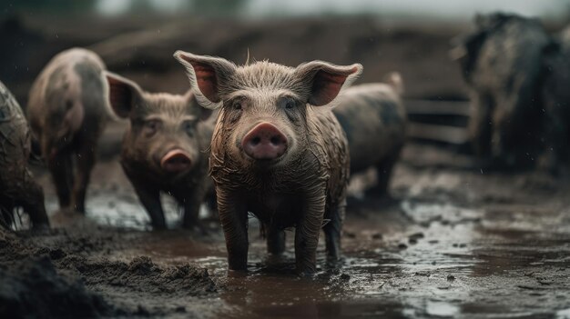 Foto illustratie van een kudde varkens