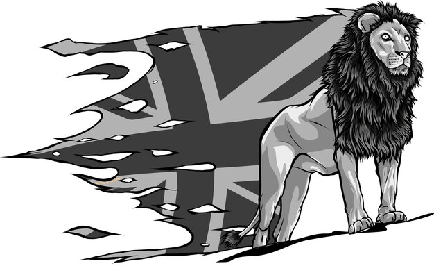 illustratie van een leeuw met de vlag van het Britse Groot-Brittannië