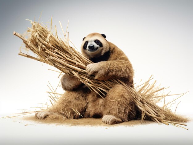 illustratie van een luiaard die bamboe eet