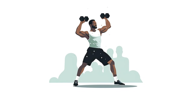 Illustratie van een man die dumbbells tillen om krachttraining en fitness workout routine te demonstreren Generatieve AI