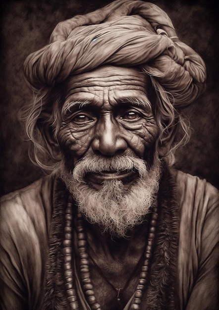 Illustratie van een mannelijke Indiase man in een fictief landschap voor frame Character concept art