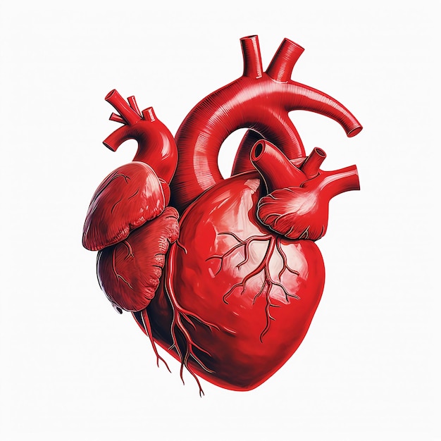 illustratie van een menselijk hart rood sterke kleuren witte achtergrond