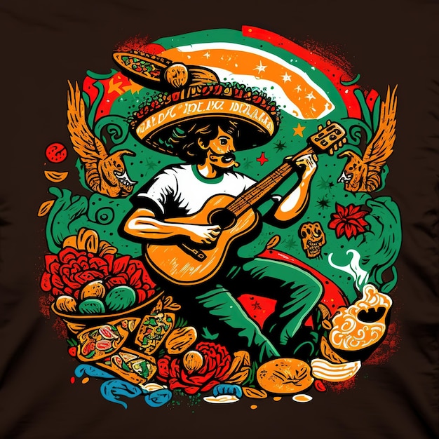 Illustratie van een Mexicaanse muzikant die gitaar speelt