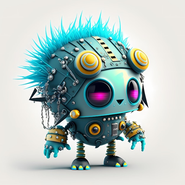 Illustratie Van een mix tussen cyberpunk en steampunk Monster 3D-ontwerp met halve robotlichaamsdelen