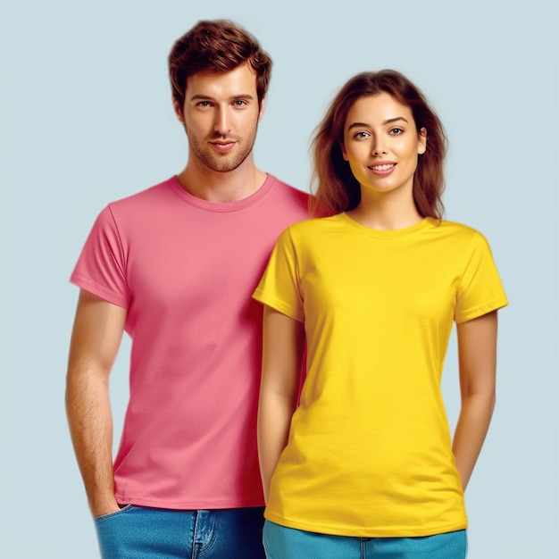 Illustratie van een modeportret met door AI gegenereerd effen tshirtmodel