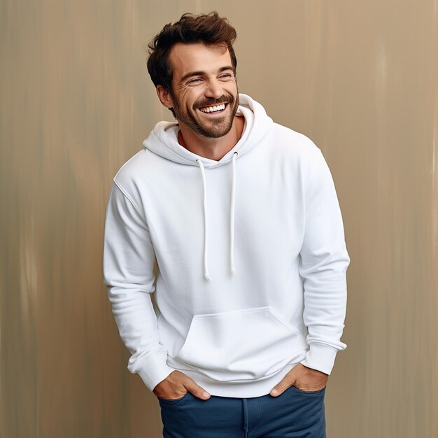 Illustratie van een modeportret met een gewone hoodie mockup gemaakt als een generatief kunstwerk met behulp van AI