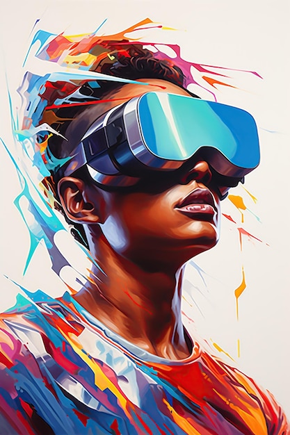 Illustratie van een modeportret met een virtual reality VR-headset gemaakt als een generatief kunstwerk met behulp van AI