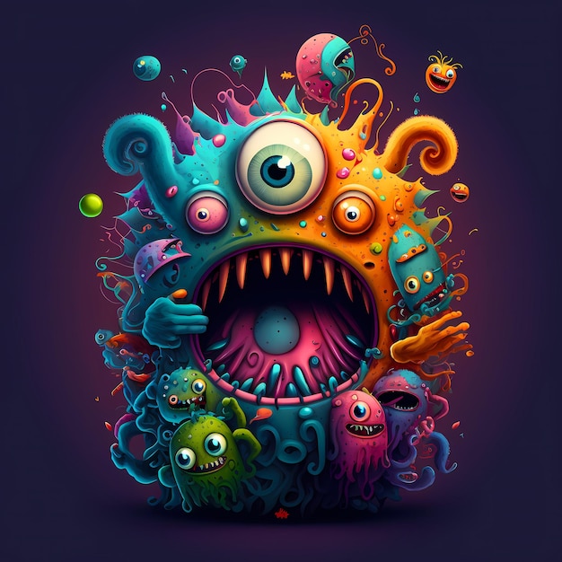 Illustratie van een Monster-personage voor t-shirtontwerp, cartoonontwerp