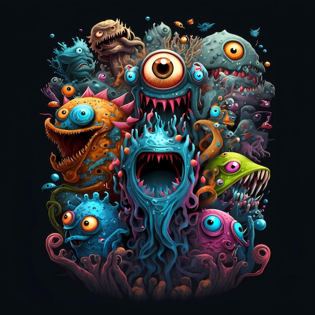 Illustratie van een Monster-personage voor t-shirtontwerp, cartoonontwerp