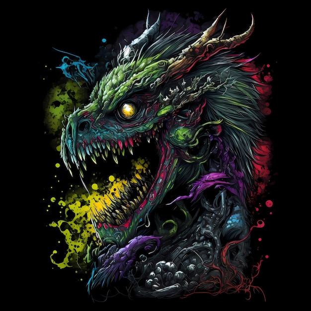 Illustratie van een Monster-personage voor t-shirtontwerp, cartoonontwerp