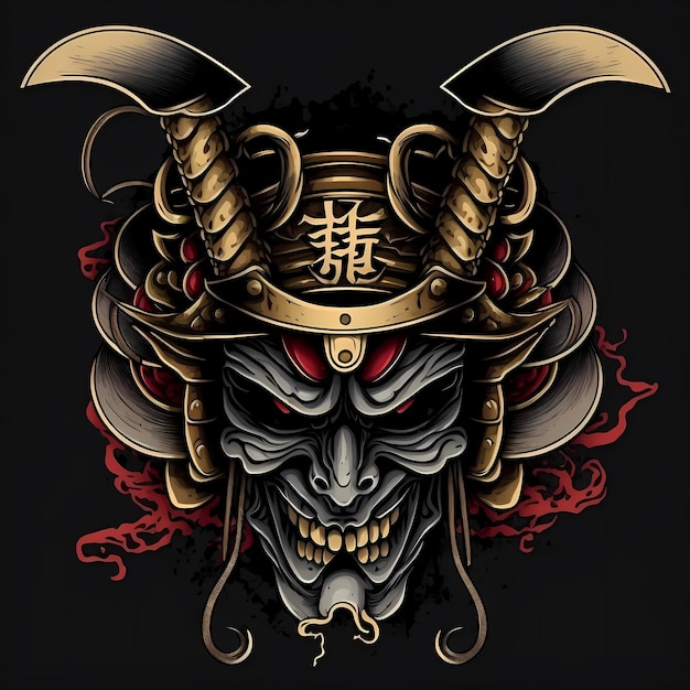 Foto illustratie van een monster samurai hoofd ontwerp