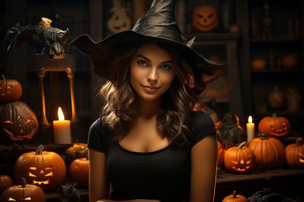 illustratie van een mooie heks op Halloween achtergrond Halloween concept