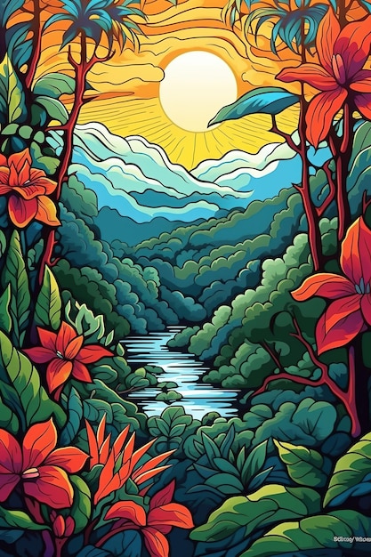 illustratie van een natuurlijk landschap in Costa Rica