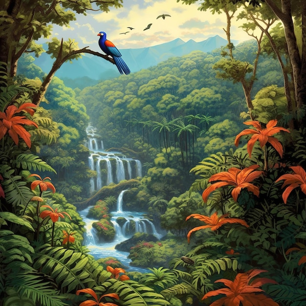 illustratie van een natuurlijk landschap in Costa Rica