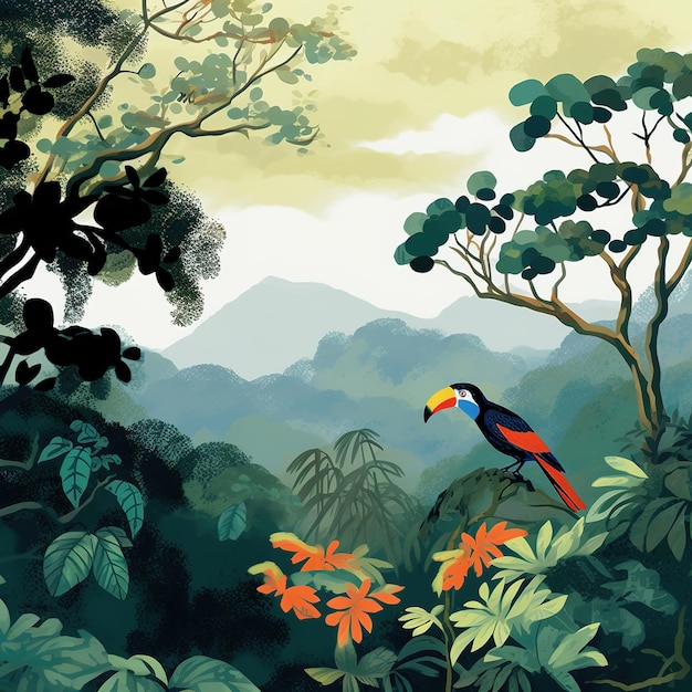 illustratie van een natuurlijk landschap in Costa Rica
