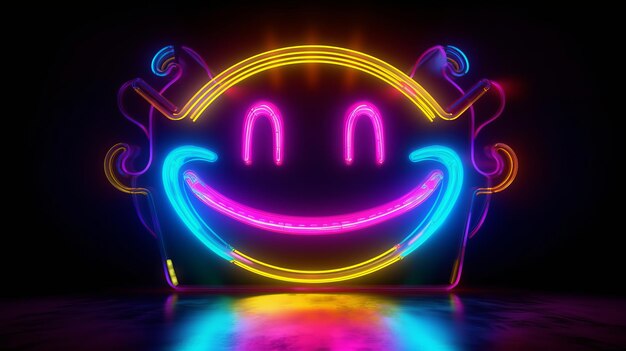 Illustratie van een neonbord met een smiley erop