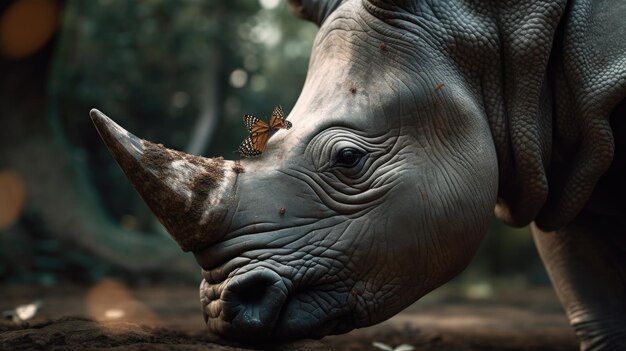 Illustratie van een neushoorn midden in het bos