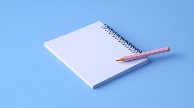 Illustratie van een notitieboekjepictogram en een potlood op een blauwe achtergrond AI generatief