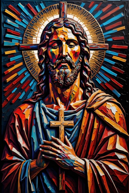 Illustratie van een olieverfschilderij van Jezus Christus, gemaakt met generatieve AI