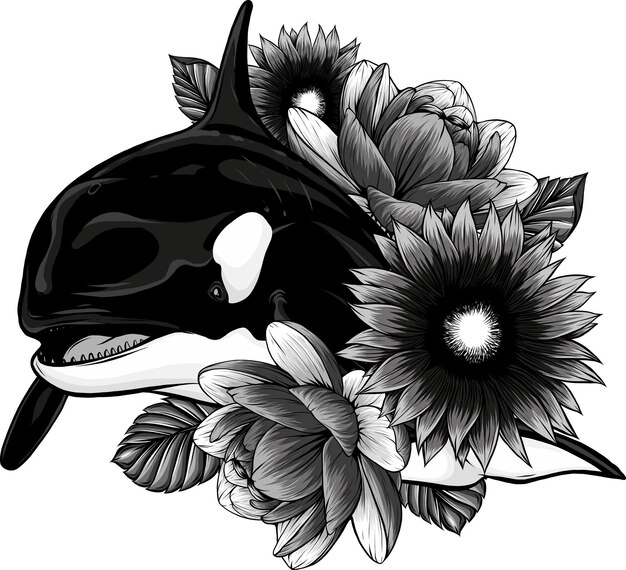 illustratie van een orka met een bloem