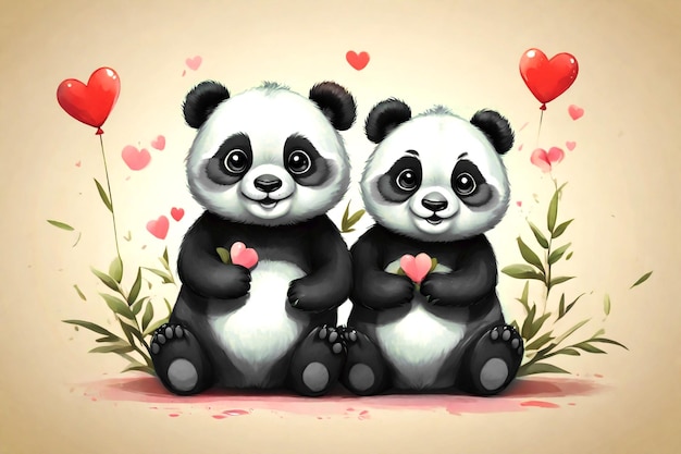 Foto illustratie van een paar panda's in liefde concept valentijnsdag