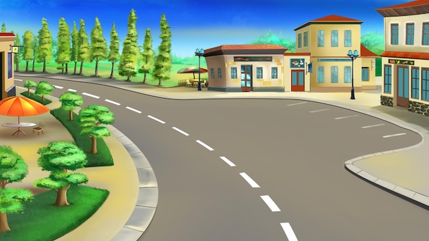 Illustratie van een parkeerplaats op een landelijke snelweg