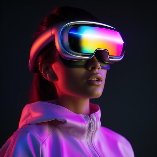 Illustratie van een persoon die een virtual reality VR-headset draagt, gemaakt als een generatief kunstwerk met behulp van AI