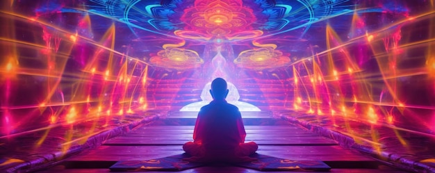 Illustratie van een persoon die over een heldere achtergrond mediteert