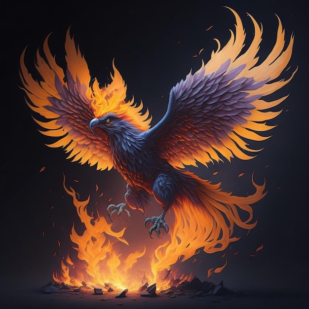 Illustratie van een phoenix in het vuur