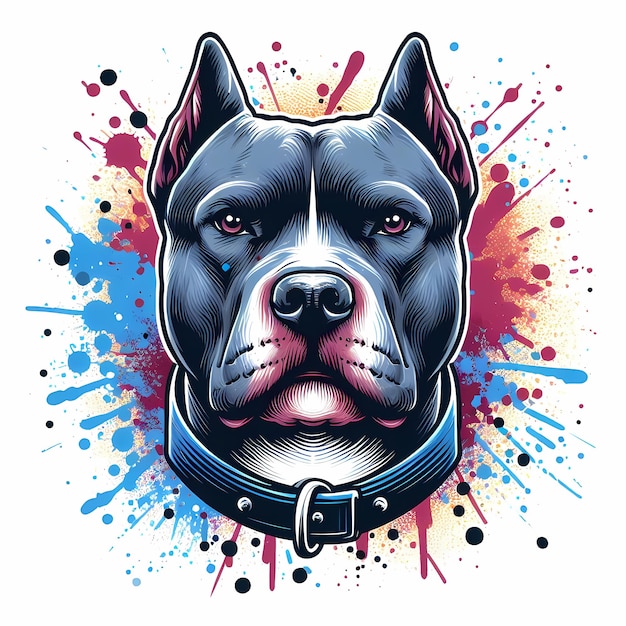 illustratie van Een pitbull met op de achtergrond een spetter van verf