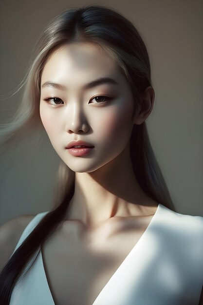Illustratie van een portret van een Aziatisch meisje dat generatieve AI gebruikt
