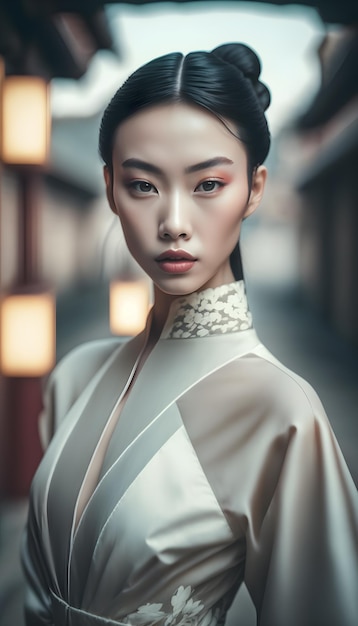 Illustratie van een portret van een Aziatisch meisje dat generatieve AI gebruikt
