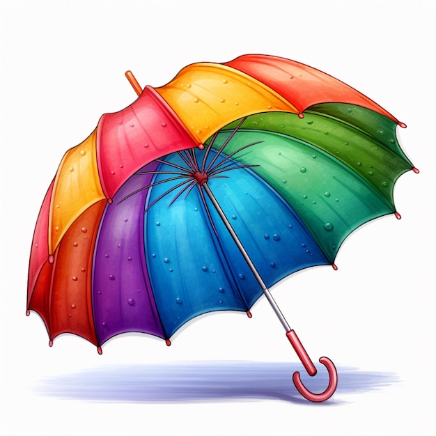 illustratie van een regenboogkleurige paraplu met waterdruppeltjes erop generatieve ai