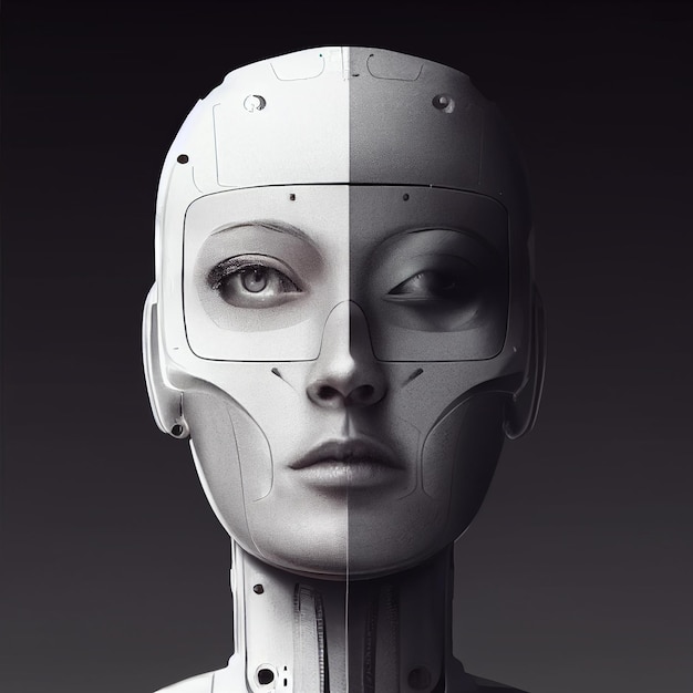 Illustratie van een robot met kunstmatige intelligentie, futuristische cyborg-technologie
