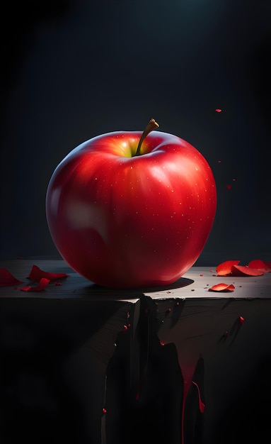 Illustratie van een rode appel op een donkere achtergrond