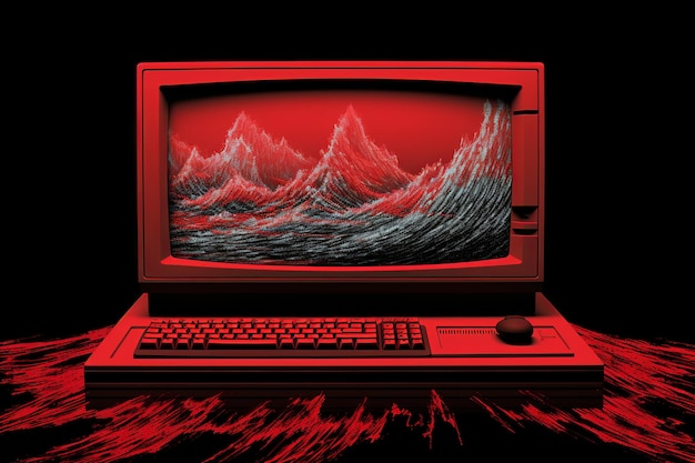illustratie van een rood computerscherm in de stijl van kopieën en emula