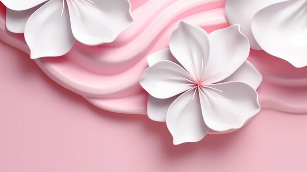 Illustratie van een roze achtergrond met witte bloemen erop