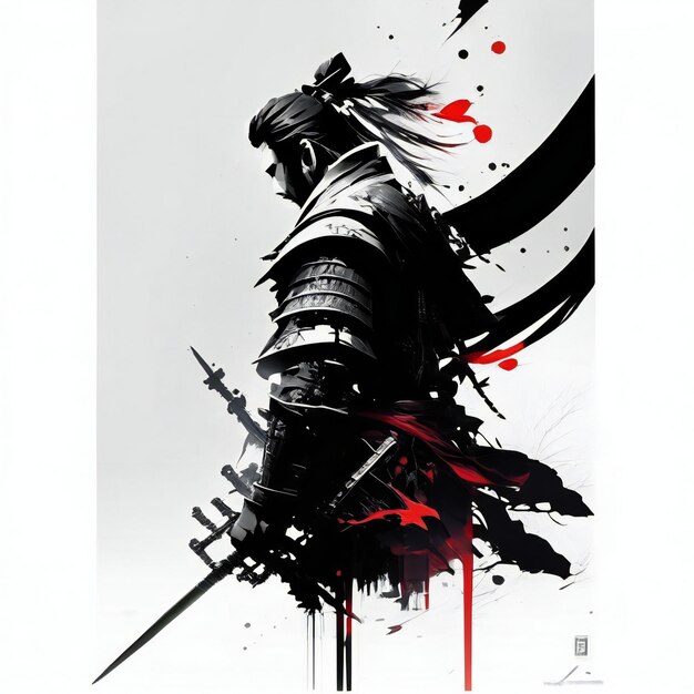 Foto illustratie van een samurai met een zwaard schets stijl generatieve ai